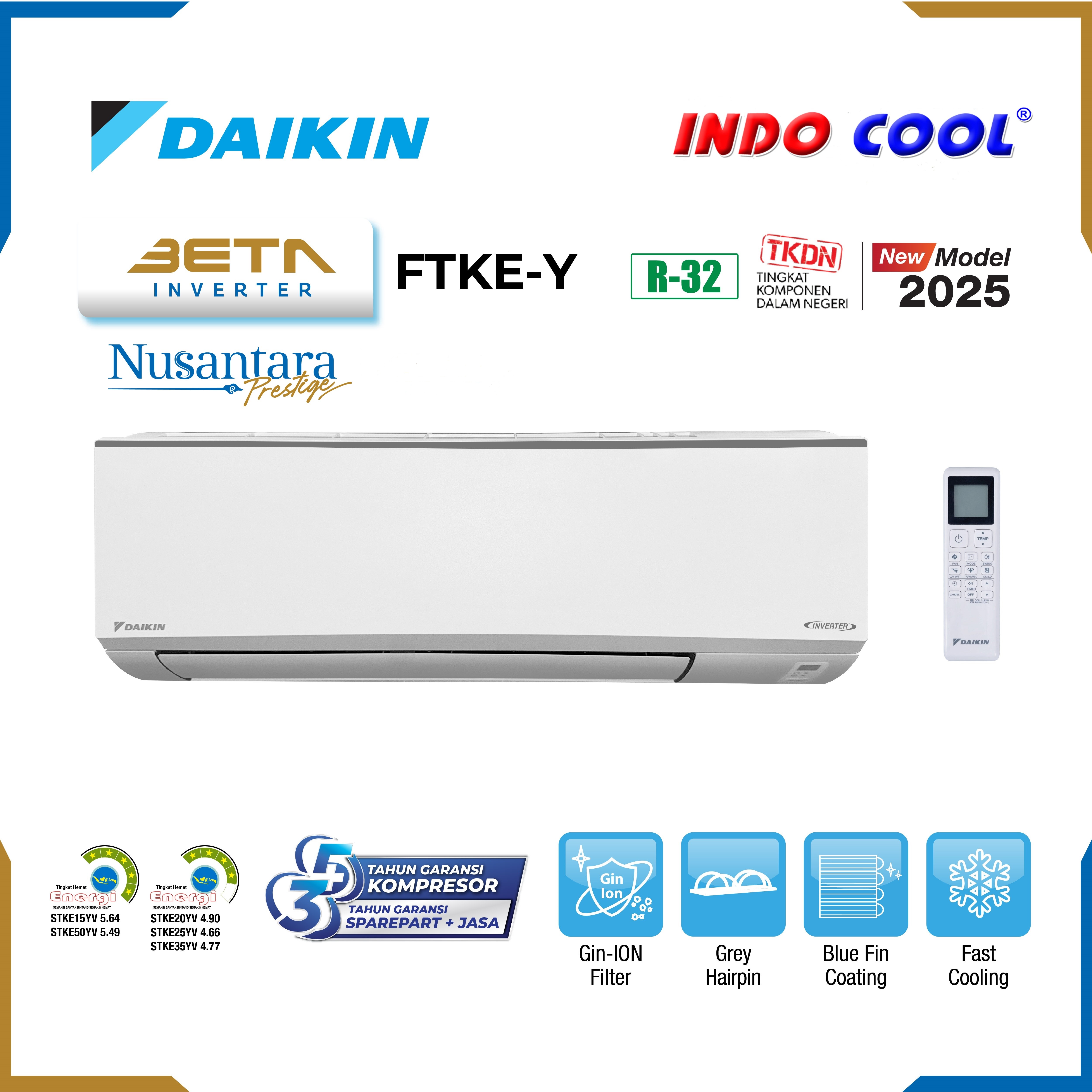 AC DAIKIN BETA INVERTER 3/4PK FTKE20 Nusantara Prestige